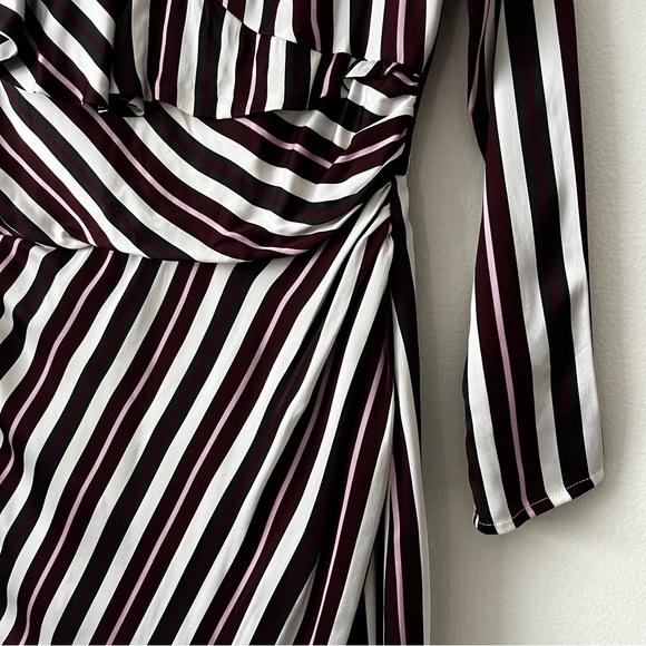 AMUR Kristen Dress in Bordeaux Multi Long‎ Sleeve Stripe Mini Dress size 8 - Picture 8 of 14